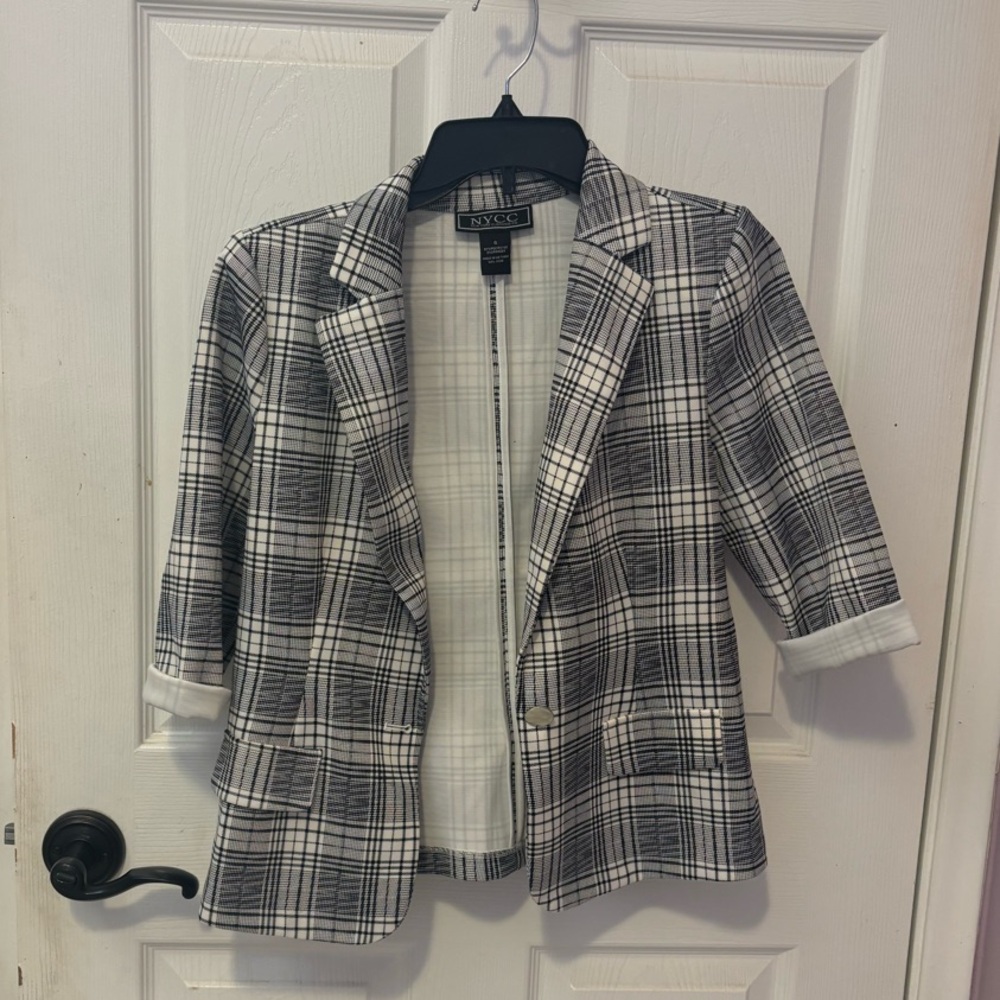 New York Clothing Co. Black & White Plaid Blazer Jacket - Size Small